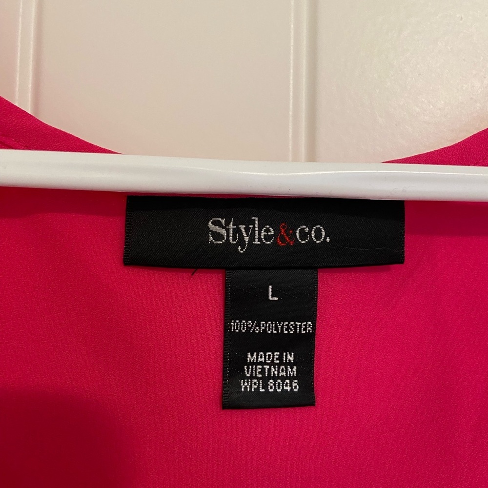 NWOT | Style & Co women’s hot pink sleeveless sheer button loose pocket blouse L - Picture 3 of 6
